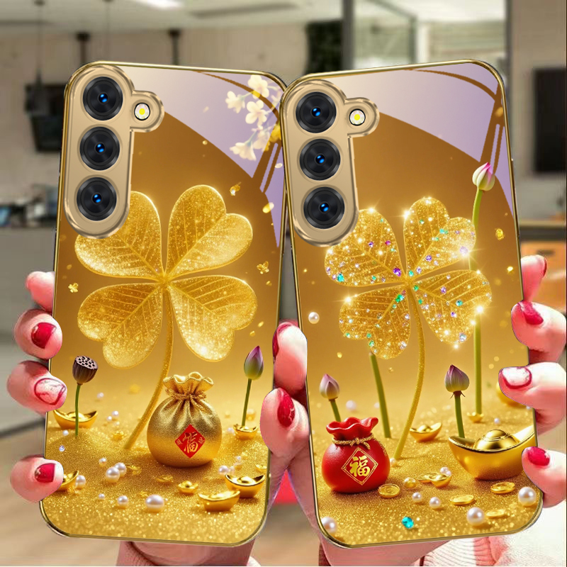 Samsung Galaxy S24 - Capa de celular de vidro dourado